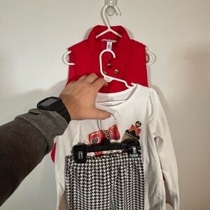 Kids Headquarters Girls 3pc Set Sz 6 Red Vest Glitter Top Houndstooth Leggings